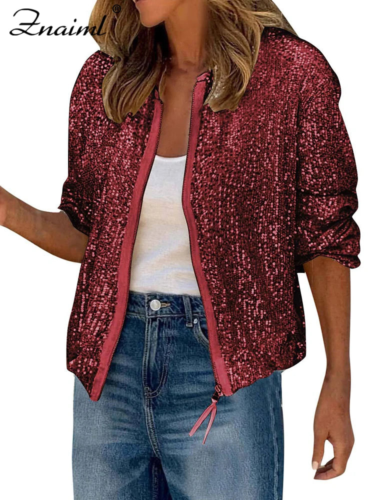 zipper sequin jacket