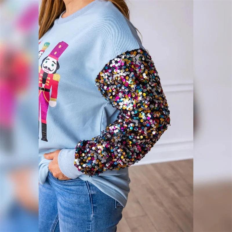 christmas multi-colored sequin crew sweater - basil boutique