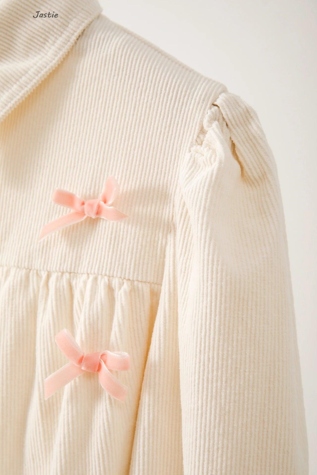 bow corduroy ruffle dress