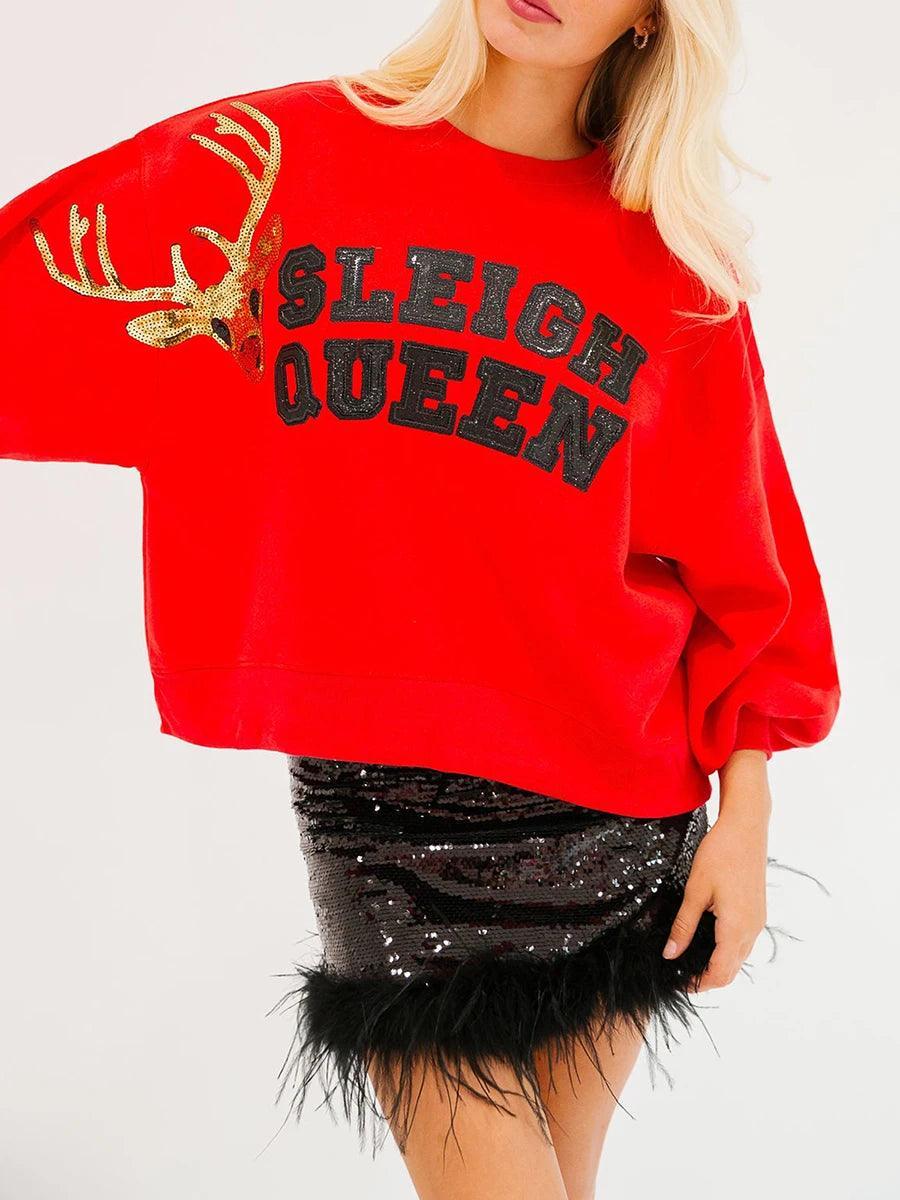 sleigh queen sparkle crew sweater - basil boutique