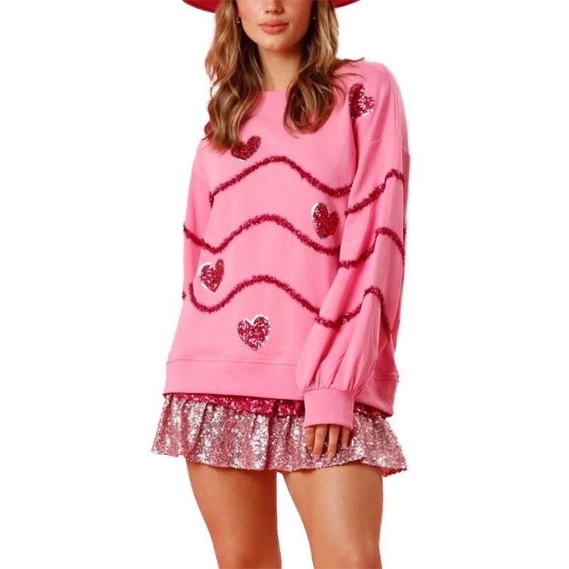 hearts + swirls sequin crew sweater