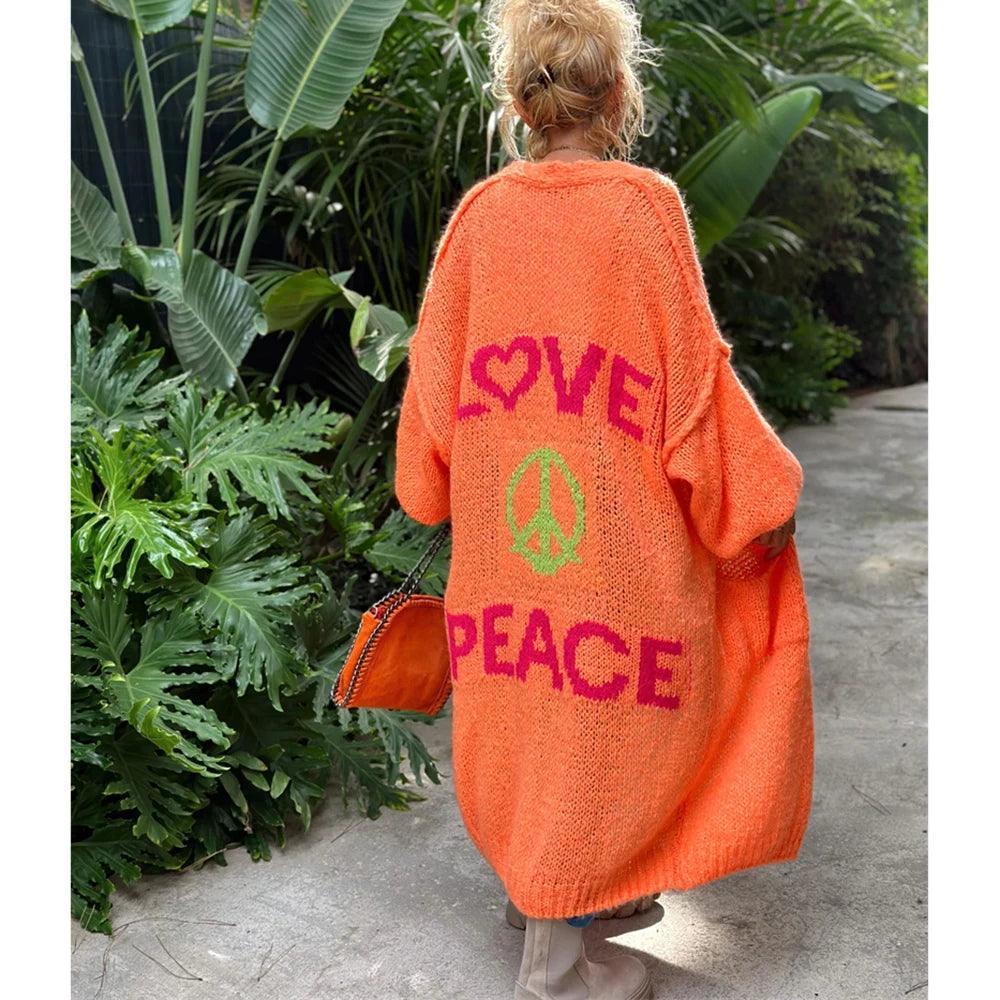 love + peace knit cardigan - basil boutique