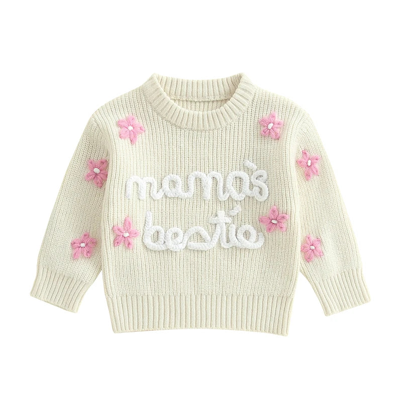 mama's bestie floral knit kids crew sweater
