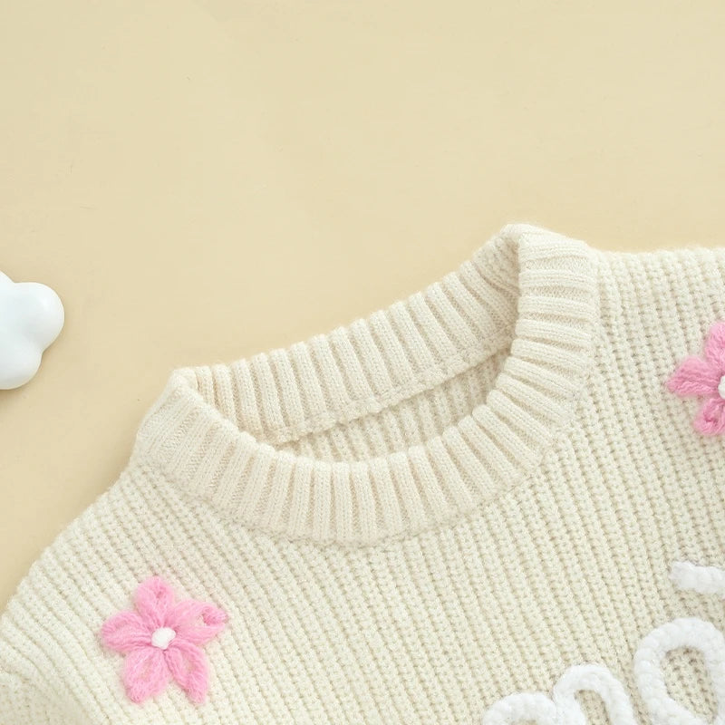 mama's bestie floral knit kids crew sweater