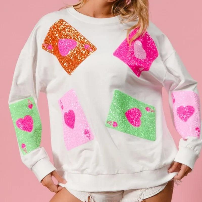ace of hearts sequin crew sweater