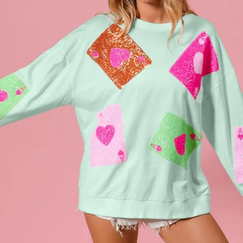 ace of hearts sequin crew sweater
