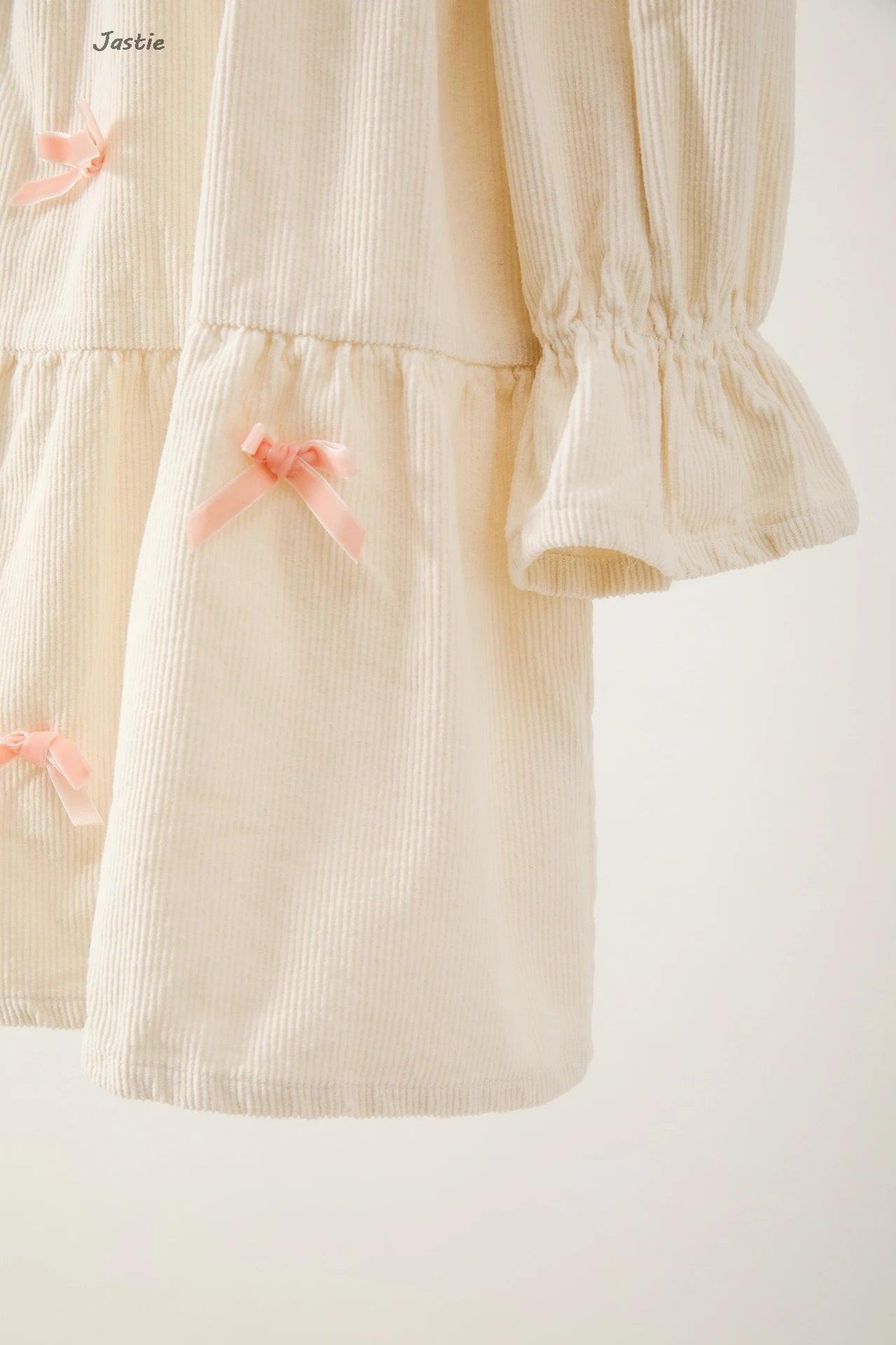 bow corduroy ruffle dress