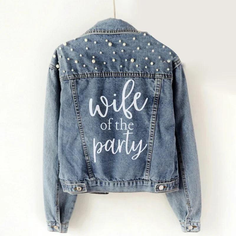 wife of the party pearl denim jacket - basil boutique