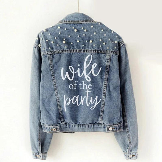wife of the party pearl denim jacket - basil boutique