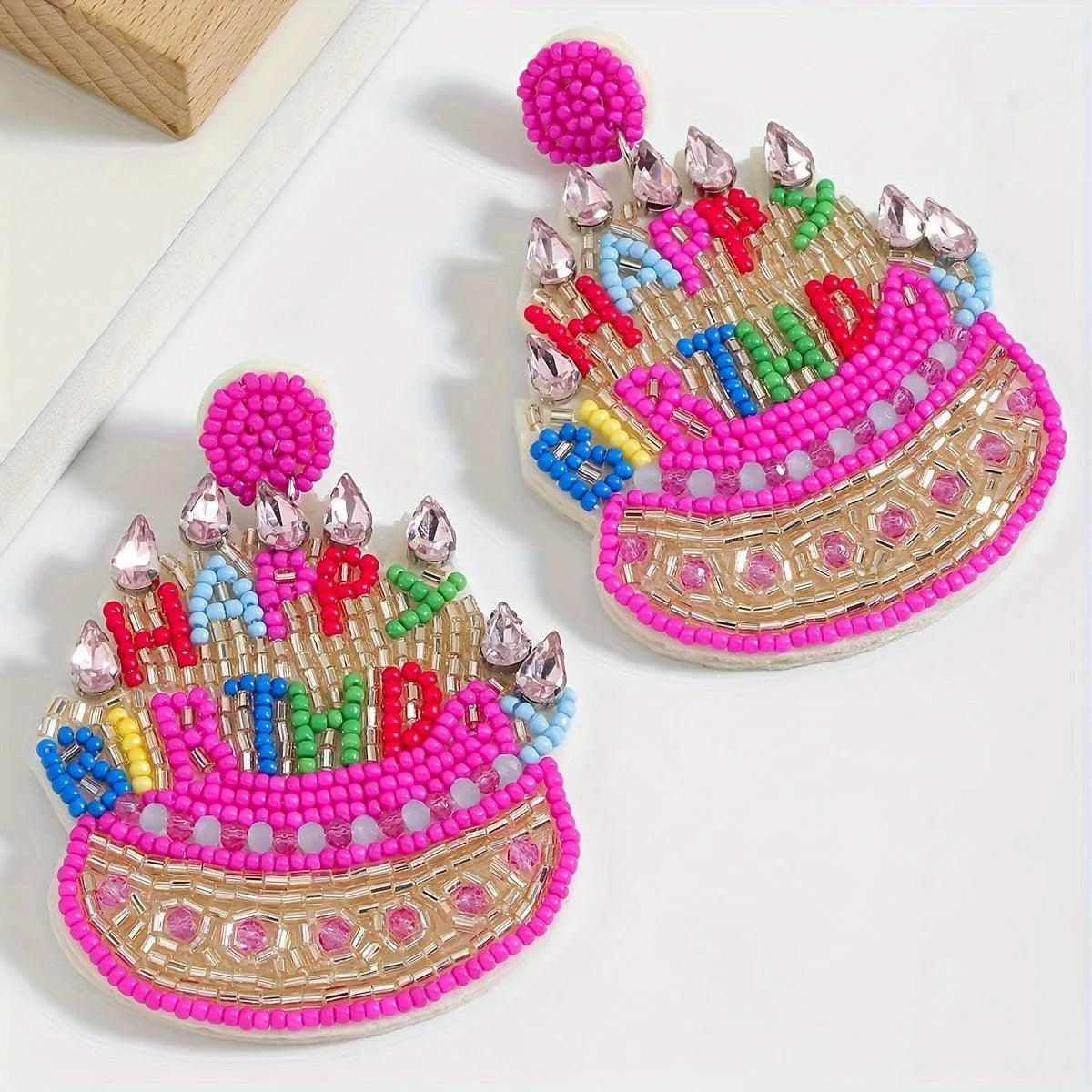 happy birthday beaded earrings - basil boutique