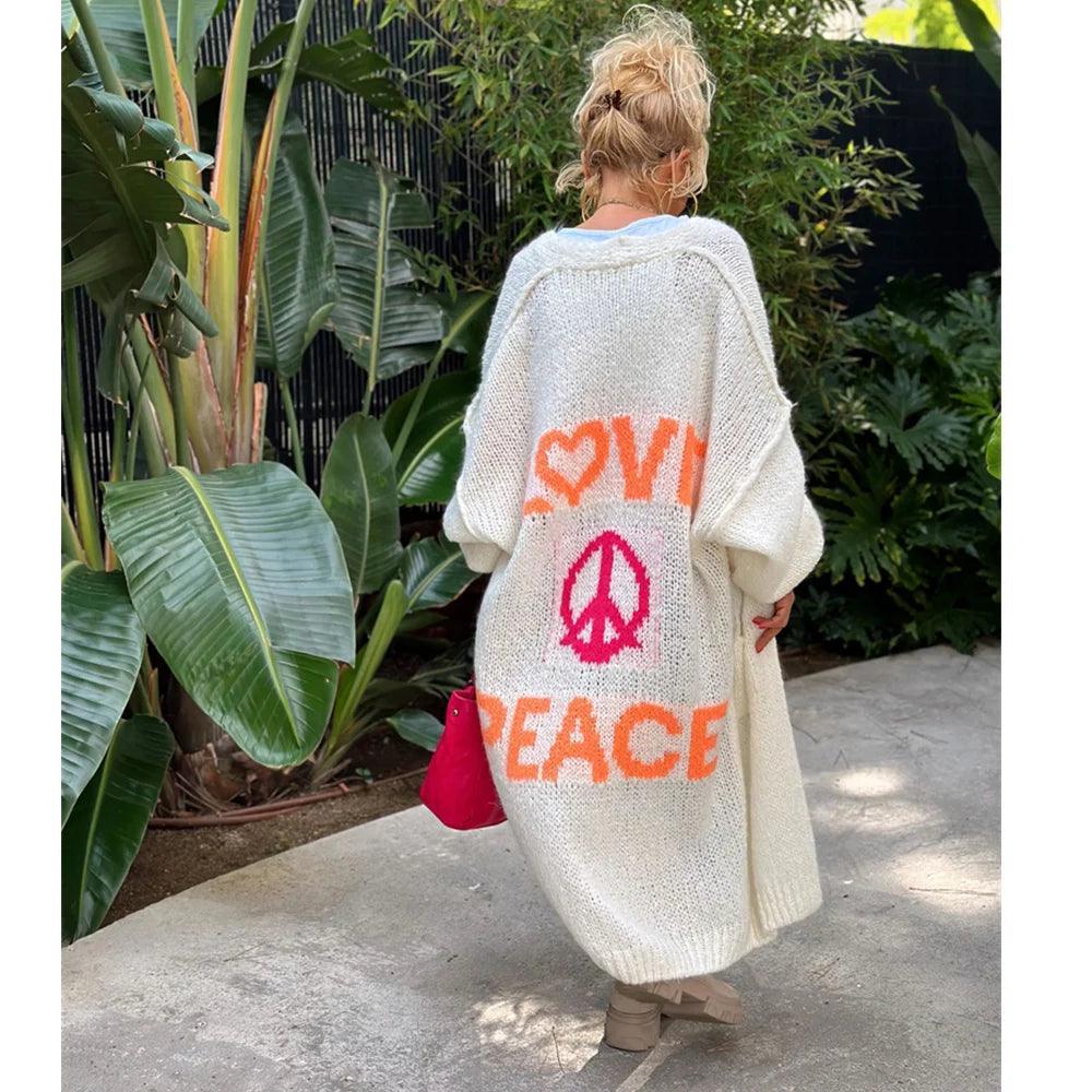 love + peace knit cardigan - basil boutique