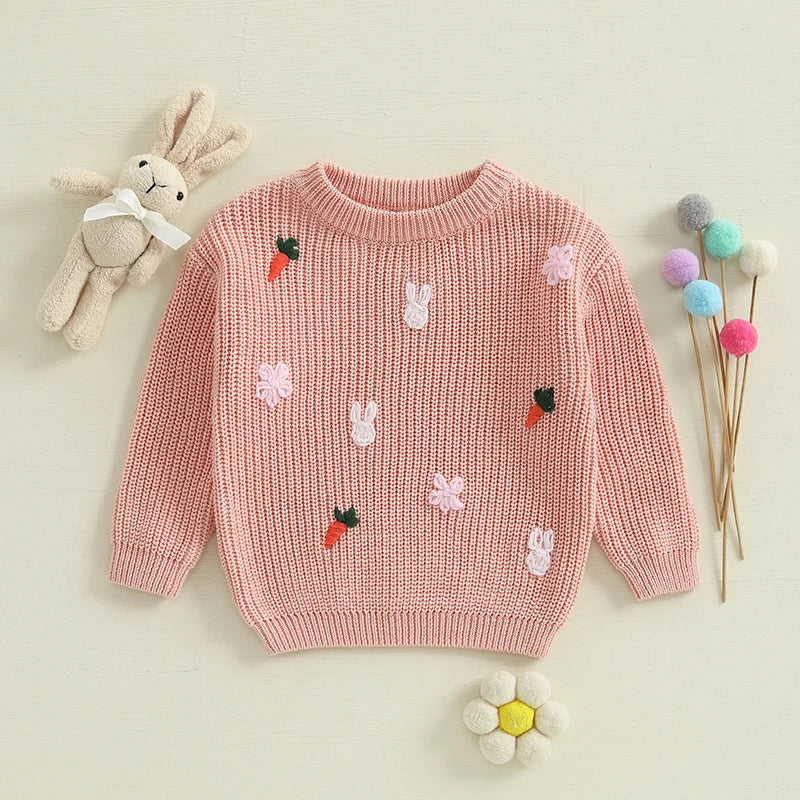 carrot + rabbit knit kids crew sweater