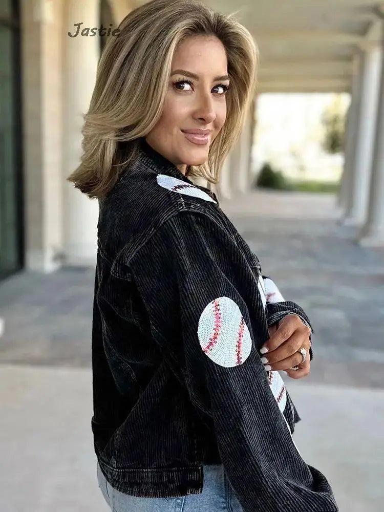 baseball sequin cropped jacket - basil boutique