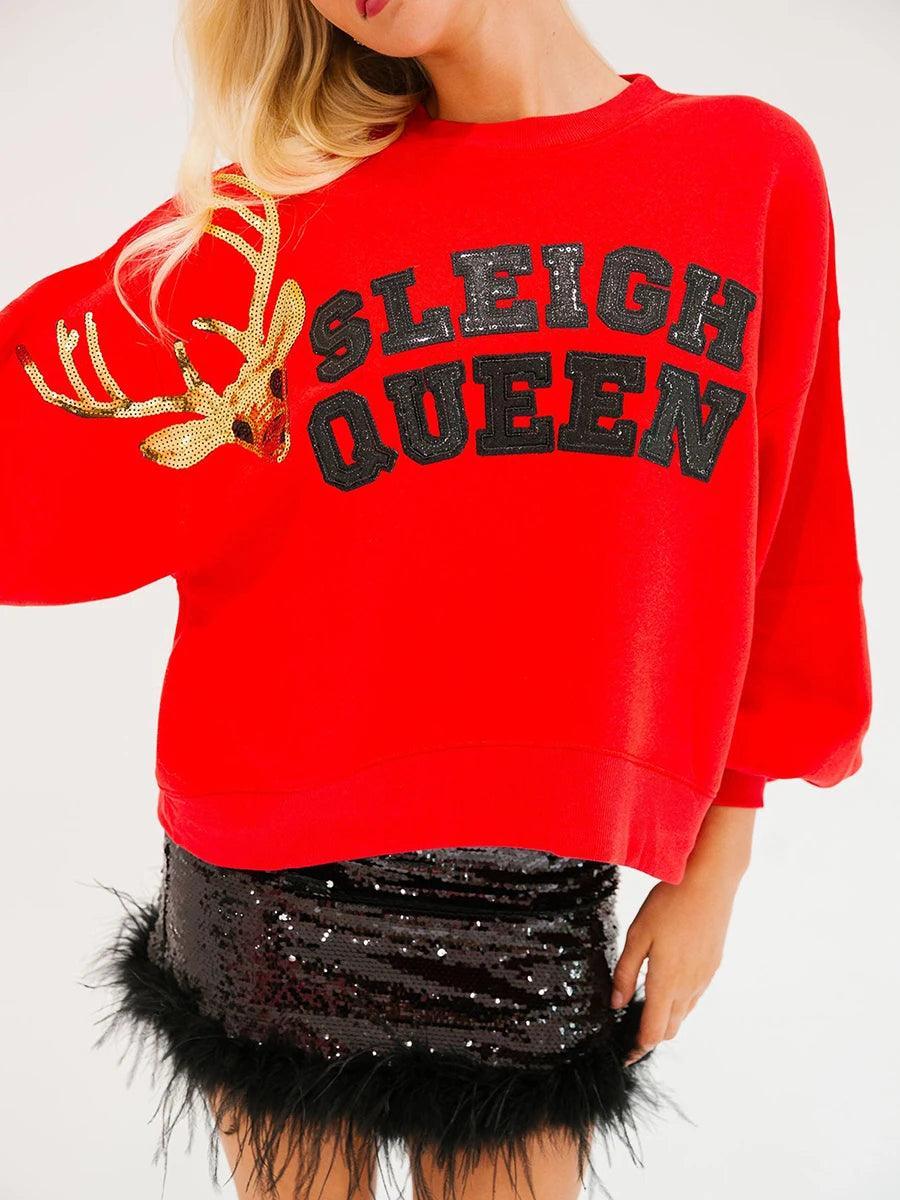 sleigh queen sparkle crew sweater - basil boutique