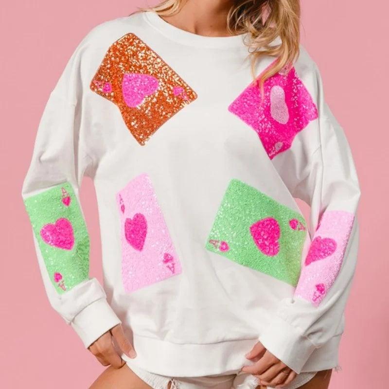 ace of hearts sequin crew sweater