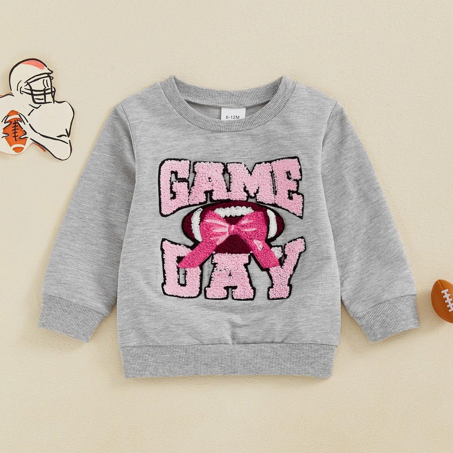 game day bow + football kids crew sweatshirt
