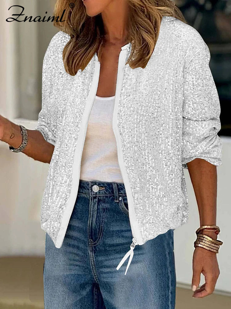 zipper sequin jacket