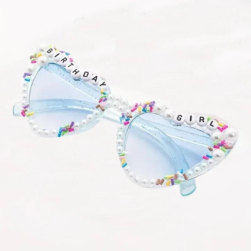 birthday girl pearl + sprinkle heart sunglasses - basil boutique