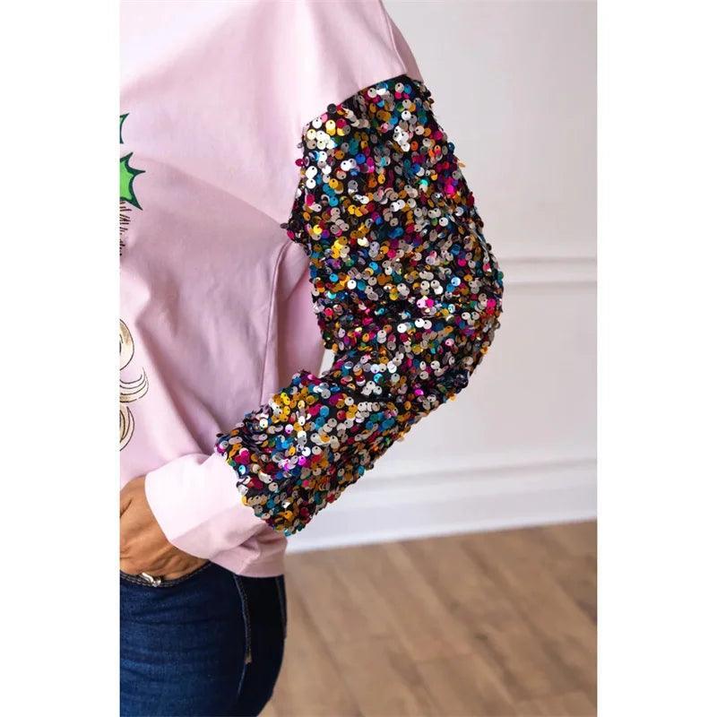 christmas multi-colored sequin crew sweater - basil boutique