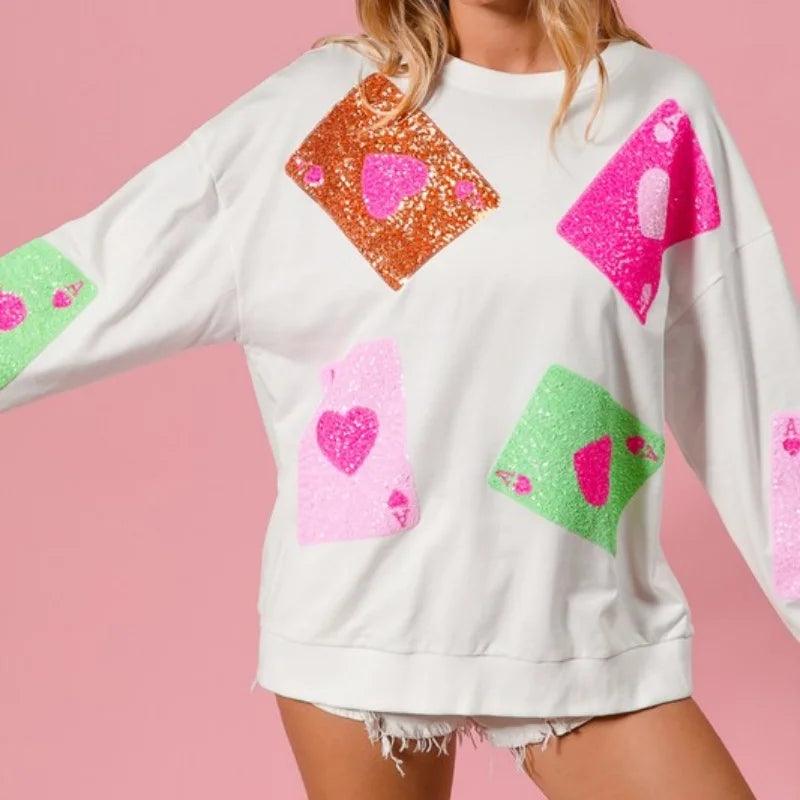 ace of hearts sequin crew sweater