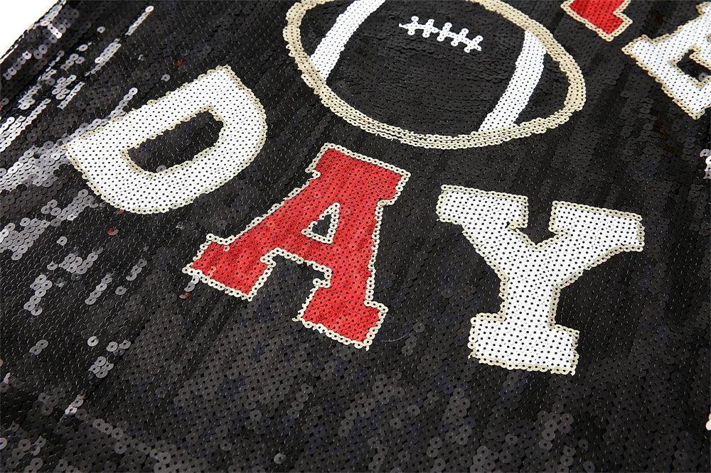 game day black + red sequin t-shirt dress - basil boutique
