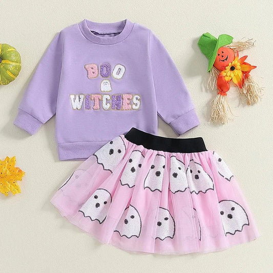 boo + witches tulle kids outfit - basil boutique