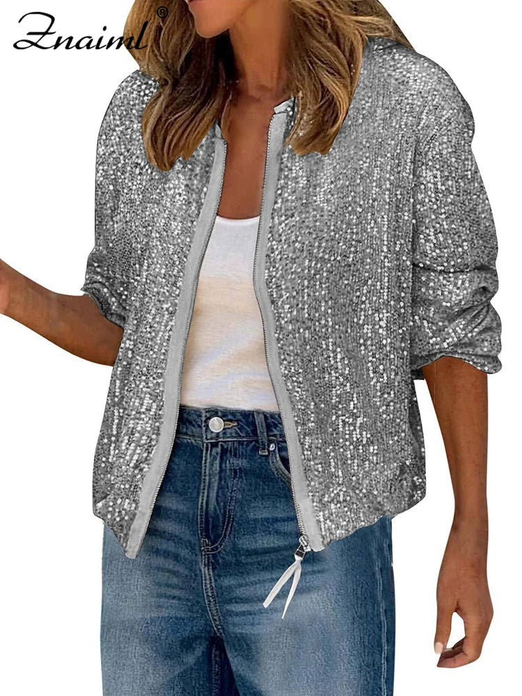 zipper sequin jacket