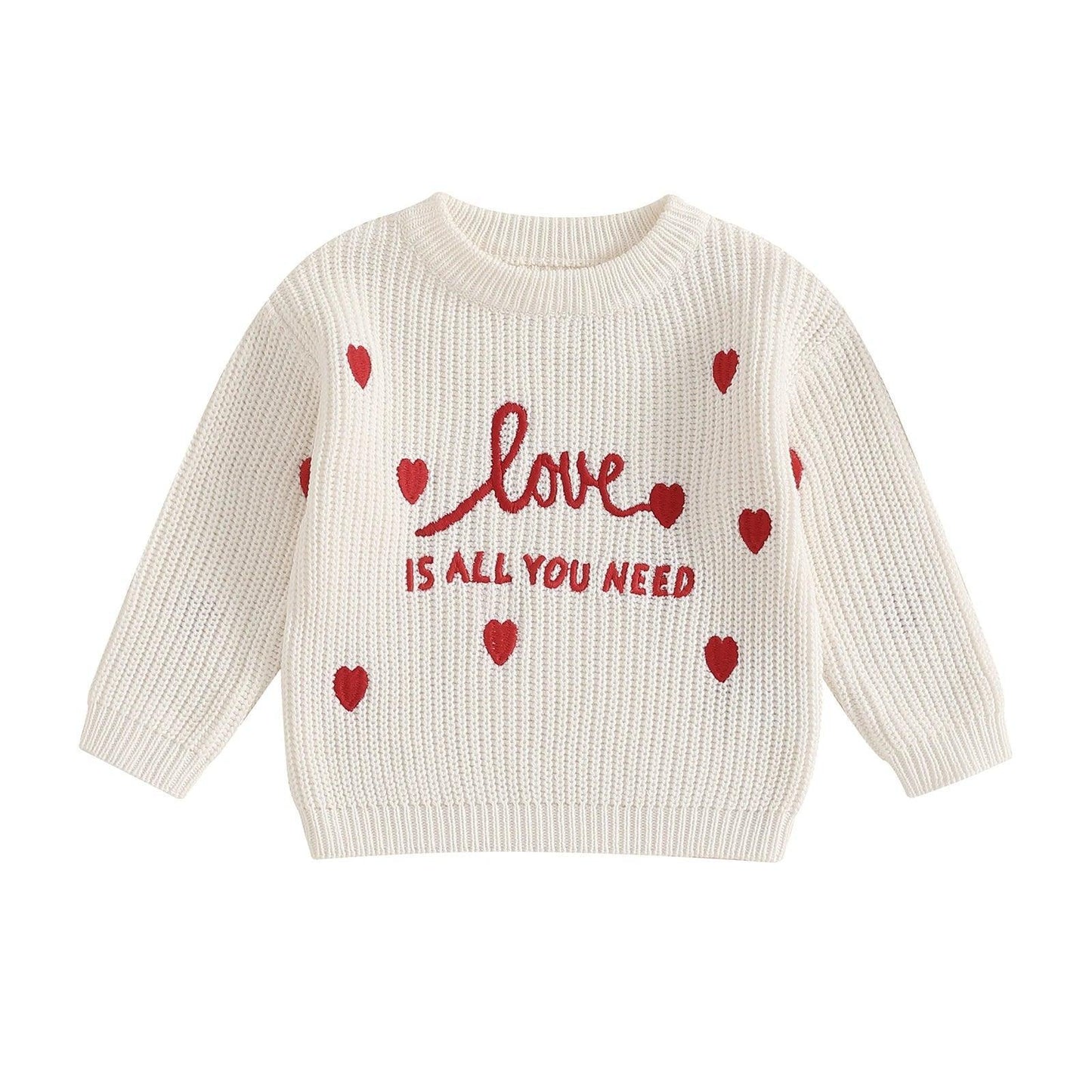 love is all you need kids knit crew sweater