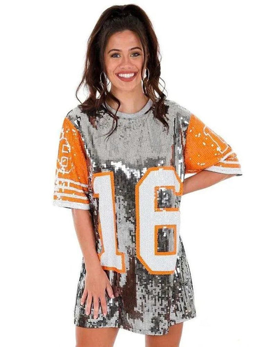 number 16 sequin t-shirt dress - basil boutique