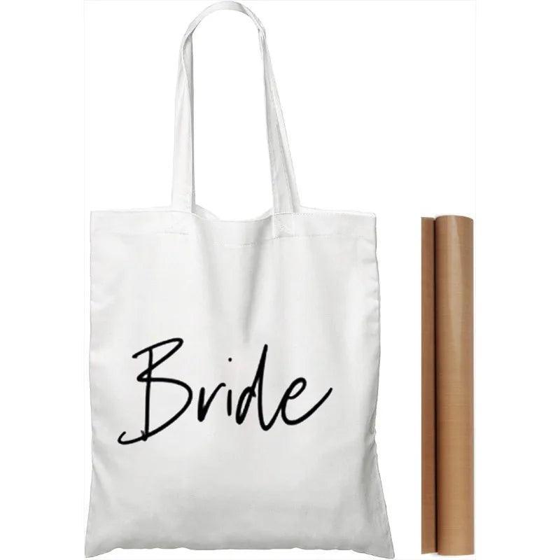 bridal party script tote bags - basil boutique
