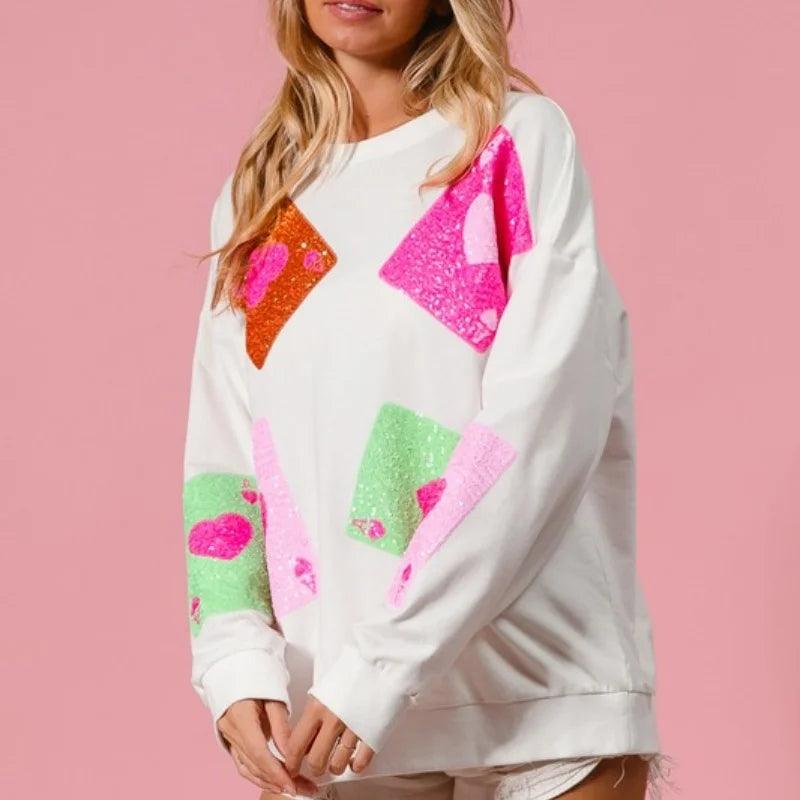 ace of hearts sequin crew sweater
