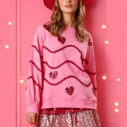 hearts + swirls sequin crew sweater