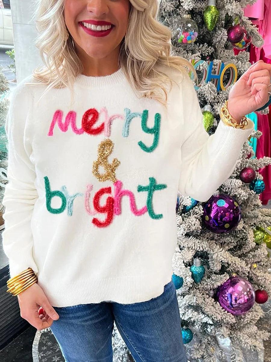 merry + bright crew sweater - basil boutique