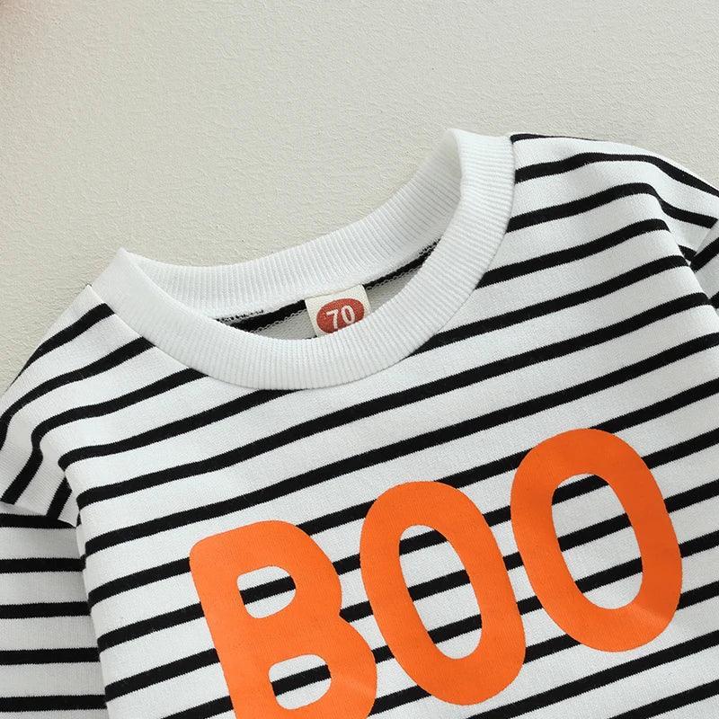 boo striped kids crew sweatshirt - basil boutique