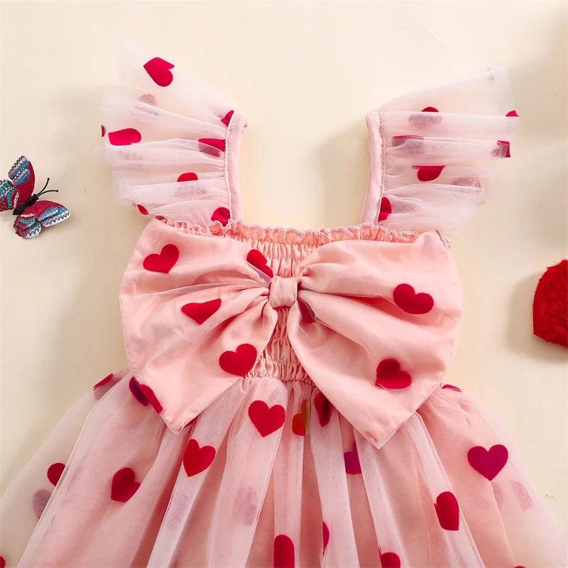 heart bow + ruffles kids dress