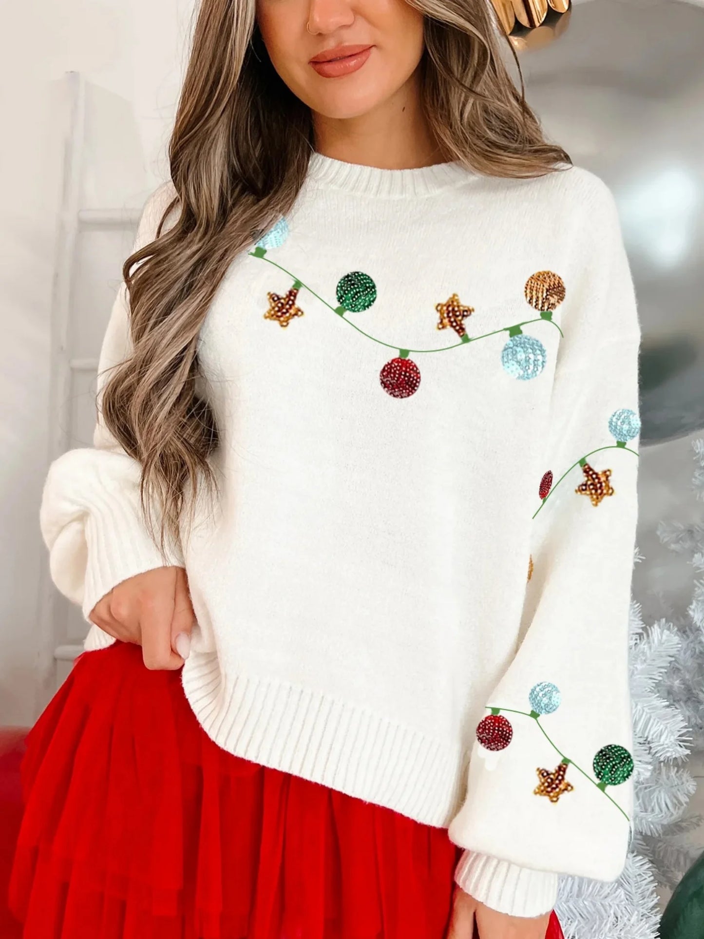 christmas garland sequin crew sweater