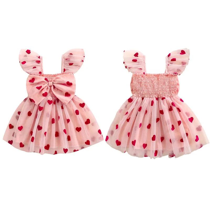 heart bow + ruffles kids dress