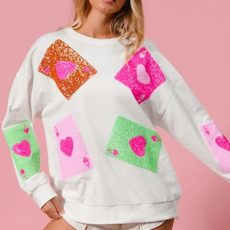 ace of hearts sequin crew sweater