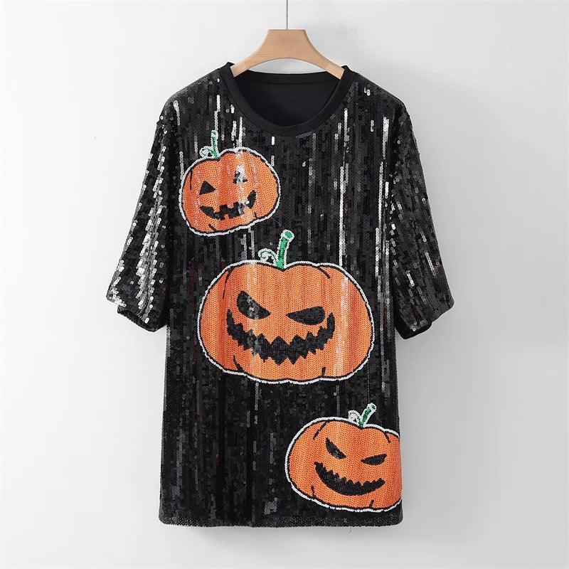jack-o-lantern sequin t-shirt dress - basil boutique