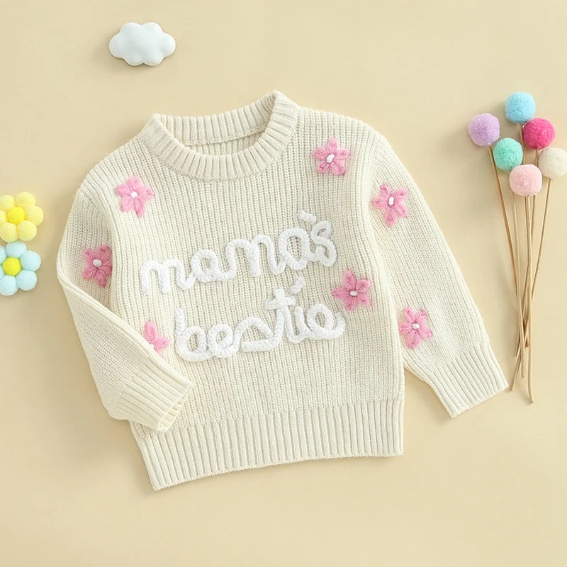 mama's bestie floral knit kids crew sweater