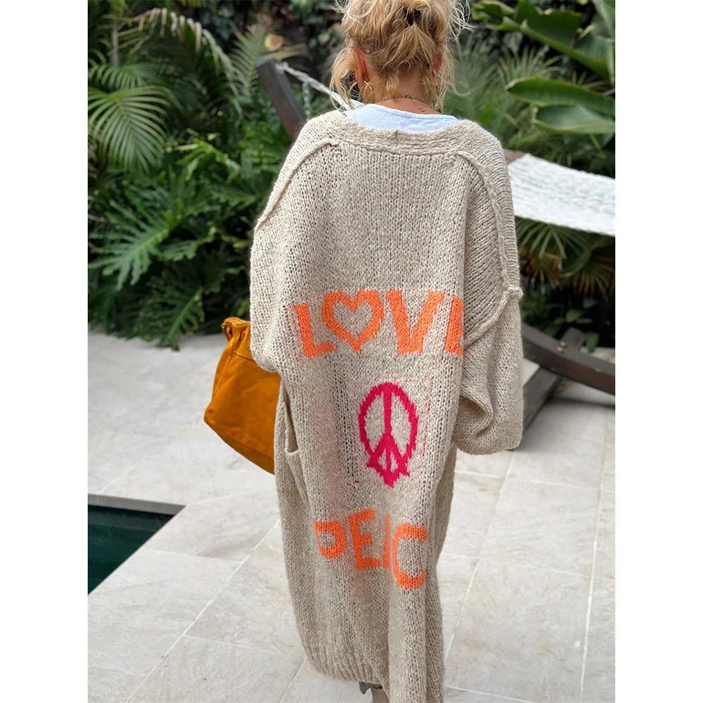 love + peace knit cardigan - basil boutique