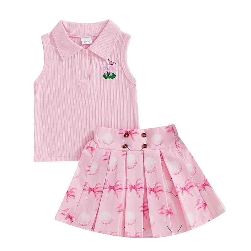 golf polo tank top + pleated skirt kids outfits