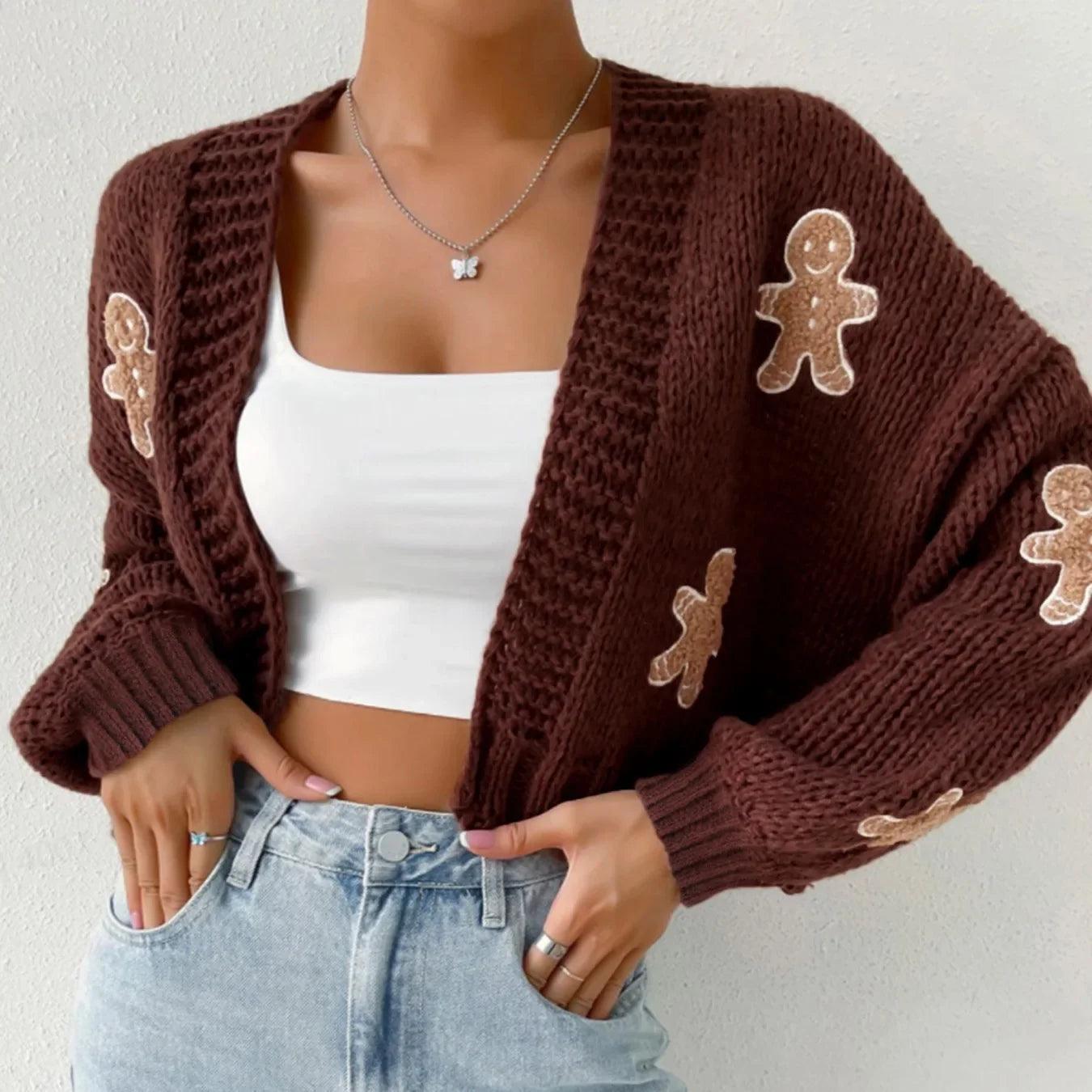 gingerbread cookie knit cardigan - basil boutique
