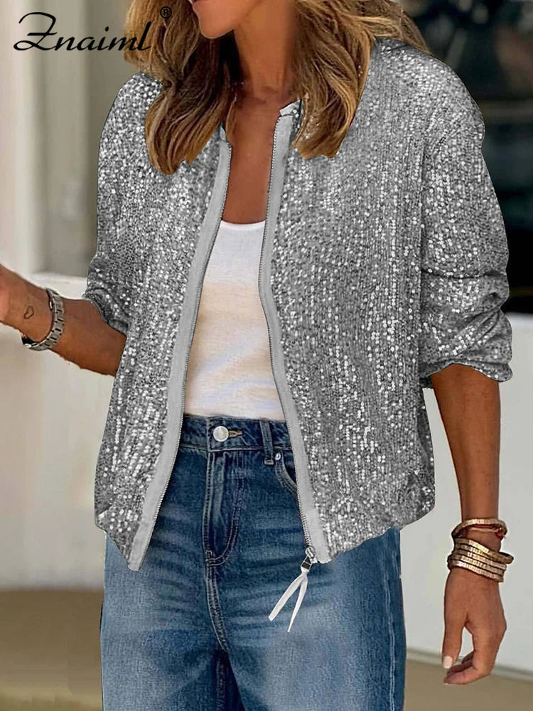 zipper sequin jacket