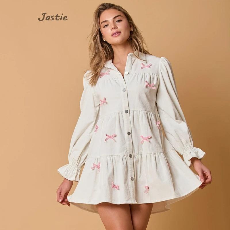bow corduroy ruffle dress