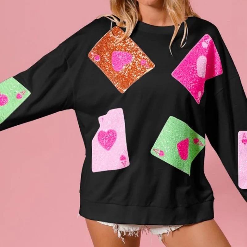 ace of hearts sequin crew sweater