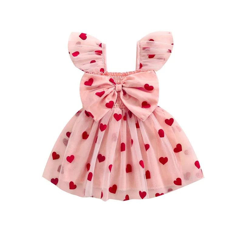 heart bow + ruffles kids dress