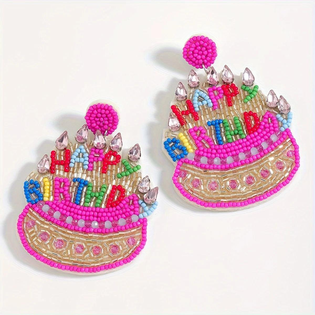 happy birthday beaded earrings - basil boutique