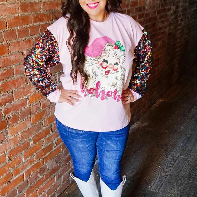 christmas multi-colored sequin crew sweater - basil boutique
