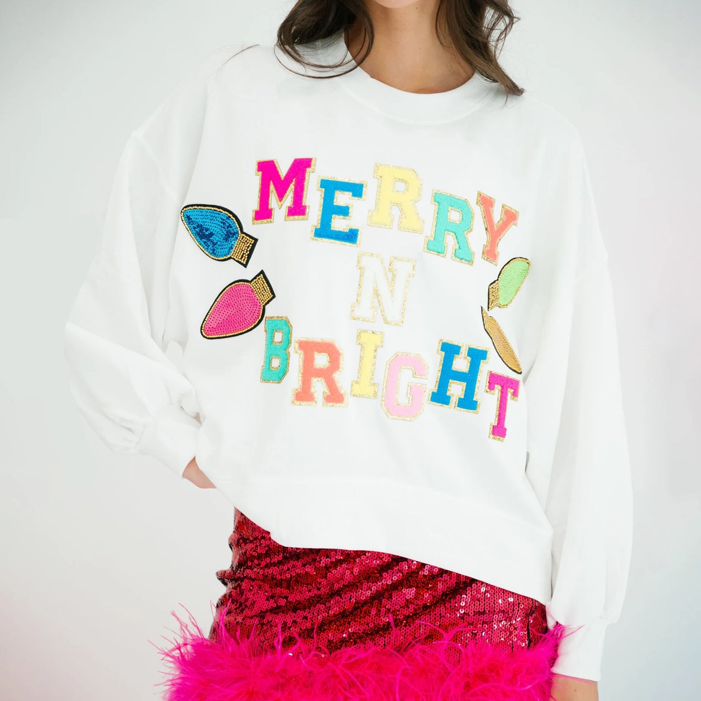 merry + bright sparkle crew sweater